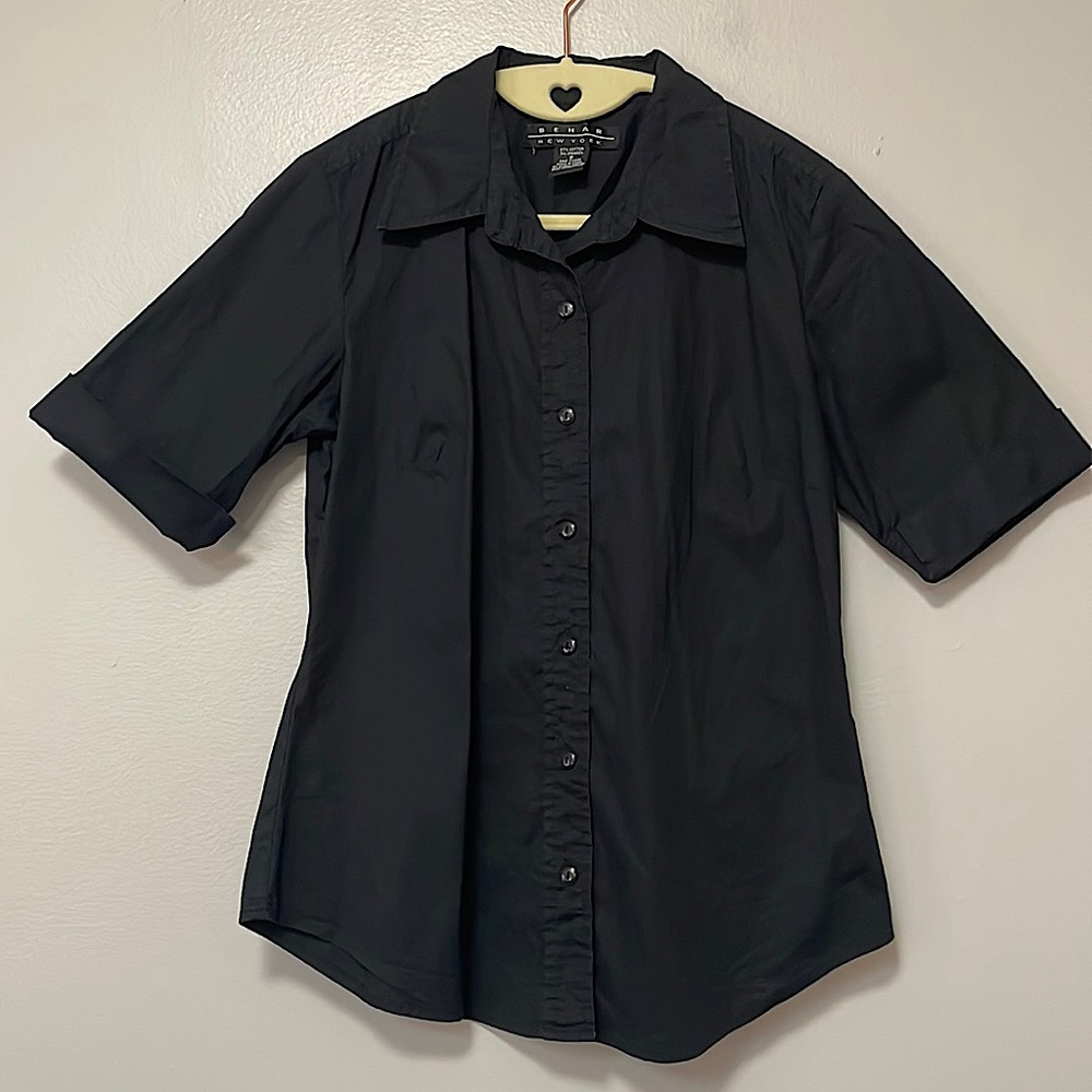 Black button front shirt. Comfy stretch fabric. Size small